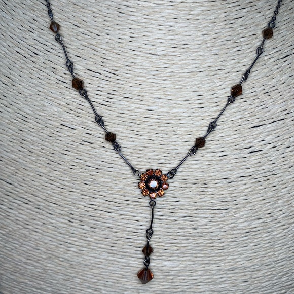 3 PIECE SET!! Earrings + TWO Flower Dangle Necklaces Rendered in Orange Crystals - Picture 6 of 11